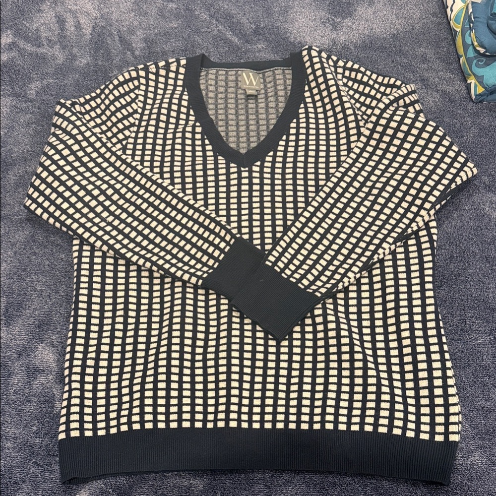 Women’s Dark blue and White V-Neck Sweater